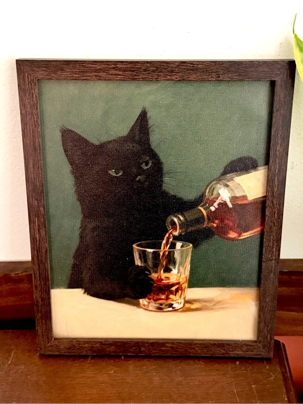 Black Cat Pouring a Glass of Whiskey Vintage Style Canvas Art Print Framed Art - Picture 3 of 9